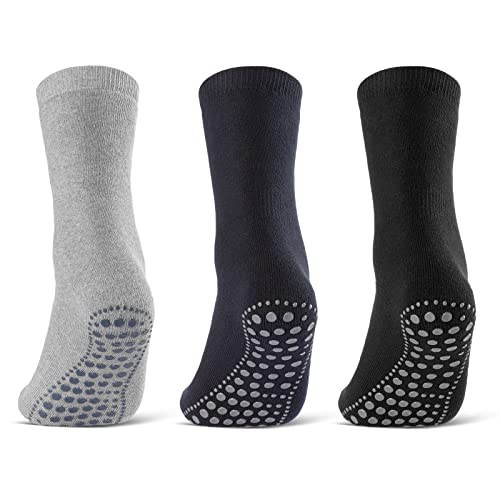 3 oder 6 Paar ABS Socken Herren Damen Anti Rutsch Socken Baumwolle 8600 WP (Schwarz Blau Grau 3 Paar 43-46) von sockenkauf24