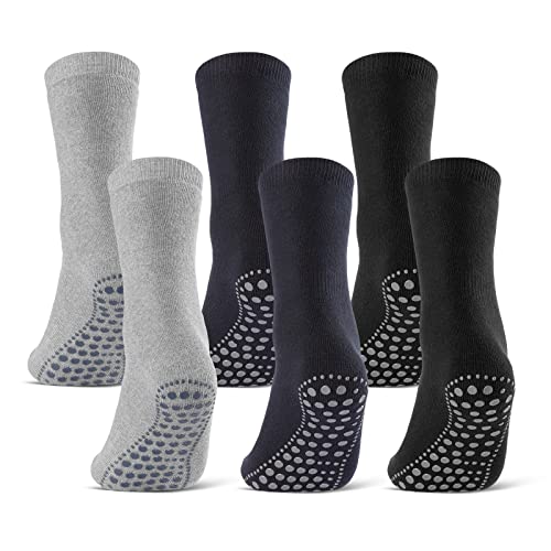 3 oder 6 Paar ABS Socken Herren Damen Anti Rutsch Socken Baumwolle 8600 WP (Schwarz Blau Grau 6 Paar 43-46) von sockenkauf24