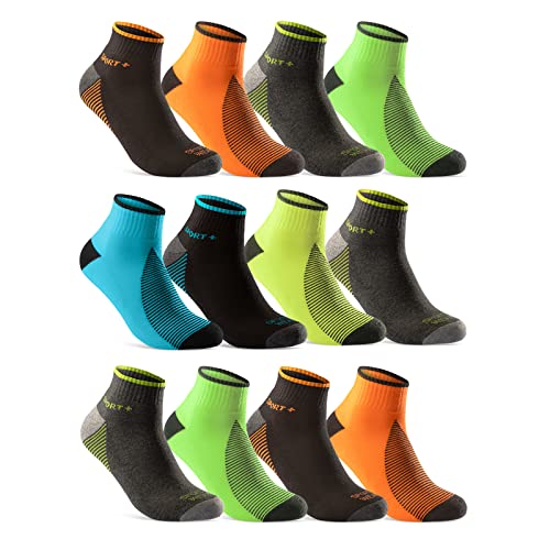 12 Paar Sportsocken Herren Damen Sneaker Socken Quarter NEON verstärkte Frotteesohle 16209 WP (39-42) von sockenkauf24