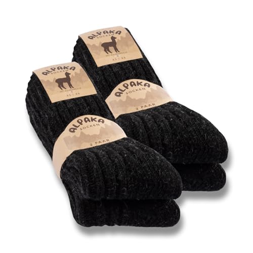 4 Paar Alpaka Socken Herren Damen Wollsocken warme Wintersocken 20900 (Schwarz 39-42) von sockenkauf24