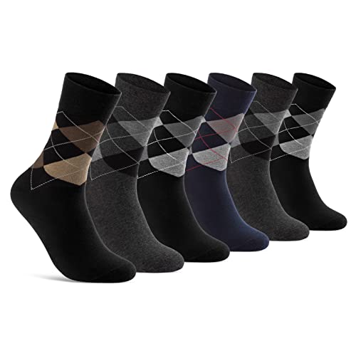 6 Paar Socken Karo Rautenmuster Herren Damen Baumwolle Komfortbund ohne Naht 25349 WP (43-46) von sockenkauf24