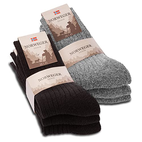 6 Paar Norweger Socken Herren Damen Wintersocken warme Wollsocken 20100 (39-42 Schwarz & Grau) von sockenkauf24