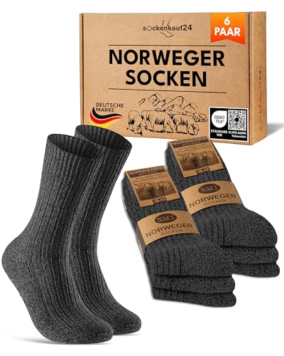 6 Paar Norweger Socken Herren Damen Wintersocken warme Wollsocken 70301T (Anthrazit 43-46) von sockenkauf24