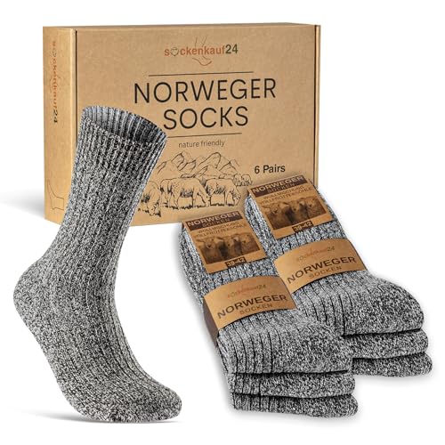 6 Paar Norweger Socken Herren Damen Wintersocken warme Wollsocken 70301T (Anthrazit Meliert 43-46) von sockenkauf24