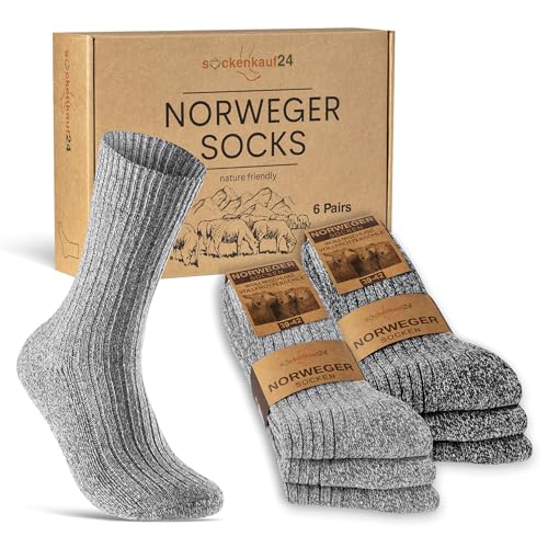 6 Paar Norweger Socken Herren Damen Wintersocken warme Wollsocken 70301T (Grau+Anthrazit Meliert 47-50) von sockenkauf24