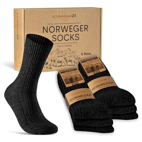 6 Paar Norweger Socken Herren Damen Wintersocken warme Wollsocken 70301T (Schwarz 43-46) von sockenkauf24