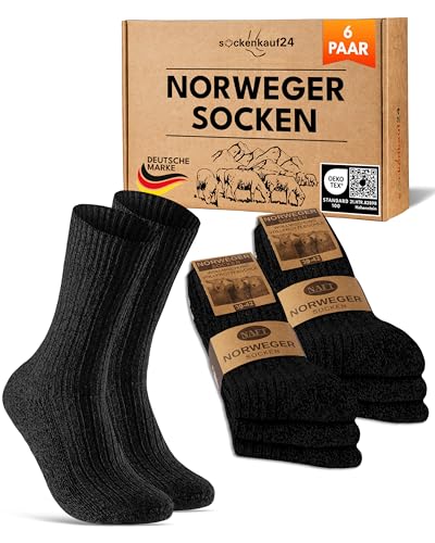 6 Paar Norweger Socken Herren Damen Wintersocken warme Wollsocken 70301T (Schwarz 47-50) von sockenkauf24