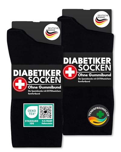 Diabetikersocken ohne Gummi & ohne Naht 97% Baumwolle (6 Paar) Diabetiker Socken mit Komfortbund für Damen & Herren 39606 WP (Schwarz 35-38) von sockenkauf24