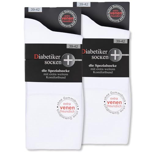 Diabetikersocken ohne Gummi & ohne Naht 97% Baumwolle (6 Paar) Diabetiker Socken mit Komfortbund für Damen & Herren 39608 WP (Weiß 35-38) von sockenkauf24