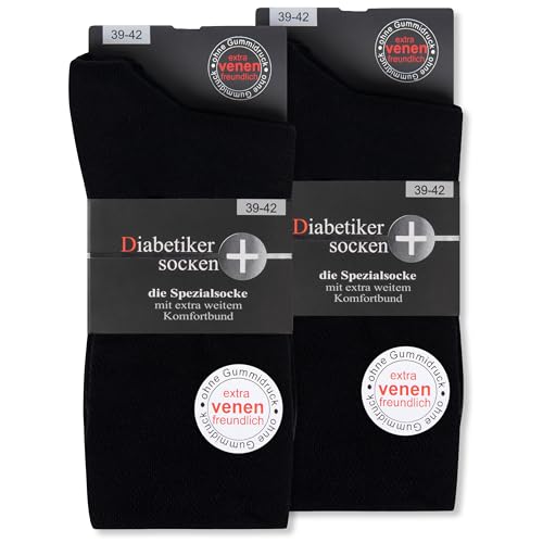 Diabetikersocken ohne Gummi & ohne Naht 97% Baumwolle (6 Paar) Diabetiker Socken mit Komfortbund für Damen & Herren 26806 WP (Schwarz 39-42) von sockenkauf24