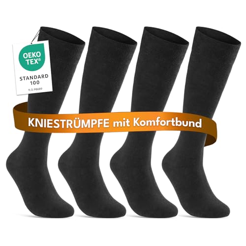 sockenkauf24 Kniestrümpfe Herren Damen 39-42 Schwarz Baumwolle mit Komfortbund 22105 WP (4 Paar 39-42) von sockenkauf24