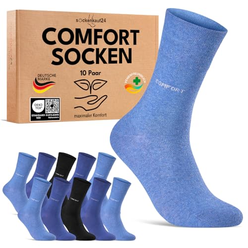 Comfort Socken ohne Gummibund & ohne Naht für Damen & Herren (10 Paar) Gesundheitssocken ohne Gummi mit Komfortbund 70209T (Schwarz Blau 43-46) von sockenkauf24