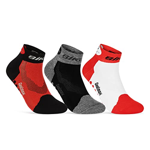 Coolmax Fahrrad-Socken für Herren & Damen (3 Paar) LED Reflektor Radsport Socken 50303P WP (Rot Grau Weiß 43-46) von sockenkauf24