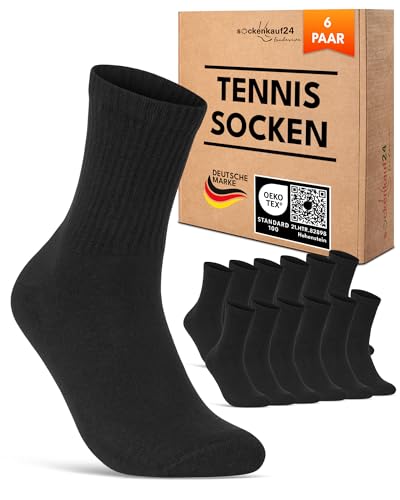 6 Paar Tennissocken Damen 39-42 Schwarz Sportsocken Atmungsaktiv Damensocken Baumwolle Retro Crew Socken (Schwarz 39-42) von sockenkauf24
