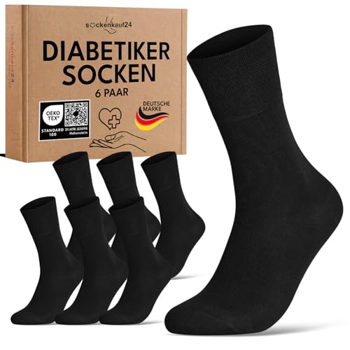 Diabetikersocken ohne Gummibund & ohne Naht 97% Baumwolle (6 Paar) Diabetiker Socken mit Komfortbund für Damen & Herren 70108T (Schwarz 35-38) WP von sockenkauf24