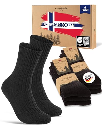 Norweger Socken Herren Wintersocken Damen warme Wollsocken 6 Paar 20100 (Schwarz 39-42) von sockenkauf24