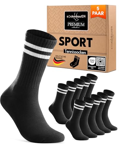 Socken Herren Damen Sportsocken Schwarz 39-42 Tennissocken Gepolstert Atmungsaktive Baumwolle 5 Paar Retro Crew-Socken von sockenkauf24