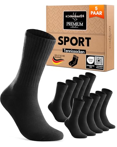 Sportsocken Herren Socken 47-50 Schwarz Tennissocken Gepolstert Atmungsaktive Baumwolle 5 Paar Premium Crew Socken von sockenkauf24
