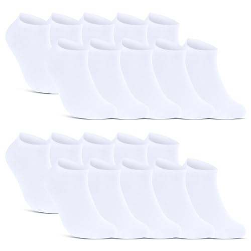 10 | 20 | 30 Paar Sneaker Socken Damen & Herren Schwarz & Weiß Baumwolle 10800 WP (Weiß 20 Paar 39-42) von sockenkauf24