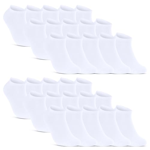 10 | 20 | 30 Paar Sneaker Socken Damen & Herren Schwarz & Weiß Baumwolle 10800 (Weiß 30 Paar 43-46) von sockenkauf24