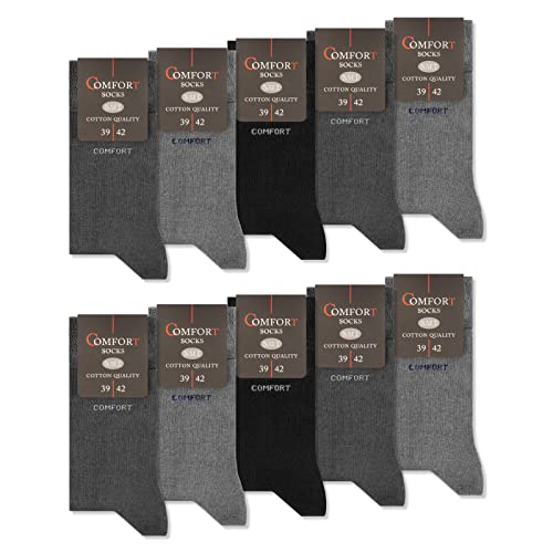 10 Paar Comfort Socken ohne Gummi & ohne Naht Herren & Damen Baumwolle Komfortbund 13100 (Grau Anthrazit Schwarz 39-42) von sockenkauf24