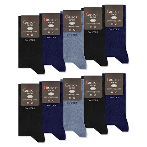10 Paar Comfort Socken ohne Gummi & ohne Naht Herren & Damen Baumwolle Komfortbund 13100 (Jeans Navy Schwarz 35-38) von sockenkauf24