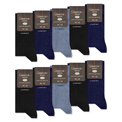 10 Paar Comfort Socken ohne Gummi & ohne Naht Herren & Damen Baumwolle Komfortbund 13100 (Jeans Navy Schwarz 47-50) von sockenkauf24