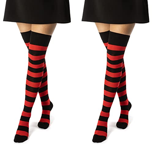 sockenkauf24 2 Paar Overknee Strümpfe Damen Kniestrümpfe Baumwolle 10723 (2 x Ringel Schwarz/Rot 39-42) von sockenkauf24