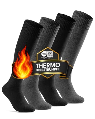 sockenkauf24 4 Paar Herren THERMO Kniestrümpfe Winter Innenfrottee Vollfrottee extra warm 22350 (Anthrazit + Schwarz 39-42) von sockenkauf24