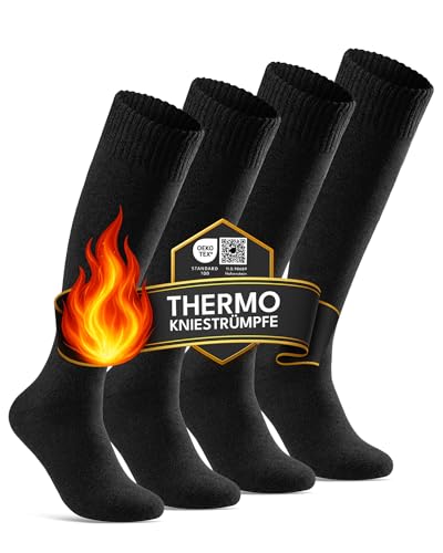 sockenkauf24 4 Paar Herren THERMO Kniestrümpfe Winter Innenfrottee Vollfrottee extra warm 22350 (Schwarz 39-42) von sockenkauf24
