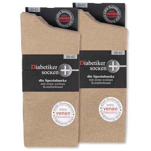 Diabetikersocken ohne Gummi & ohne Naht 97% Baumwolle (6 Paar) Diabetiker Socken mit Komfortbund für Damen & Herren 26822 WP (Beige 47-50) von sockenkauf24