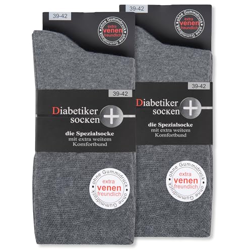 Diabetikersocken ohne Gummi & ohne Naht 97% Baumwolle (6 Paar) Diabetiker Socken mit Komfortbund für Damen & Herren 26821 WP (Grau 47-50) von sockenkauf24