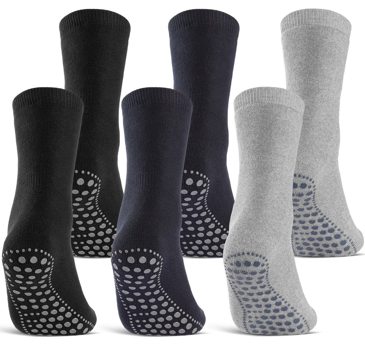 sockenkauf24 ABS-Socken 3 oder 6 Paar "Premium" Anti Rutsch Socken Damen Herren (Schwarz, Blau, Grau, 6-Paar, 35-38) ABS Socken Noppen Stoppersocken - 8600 WP von sockenkauf24