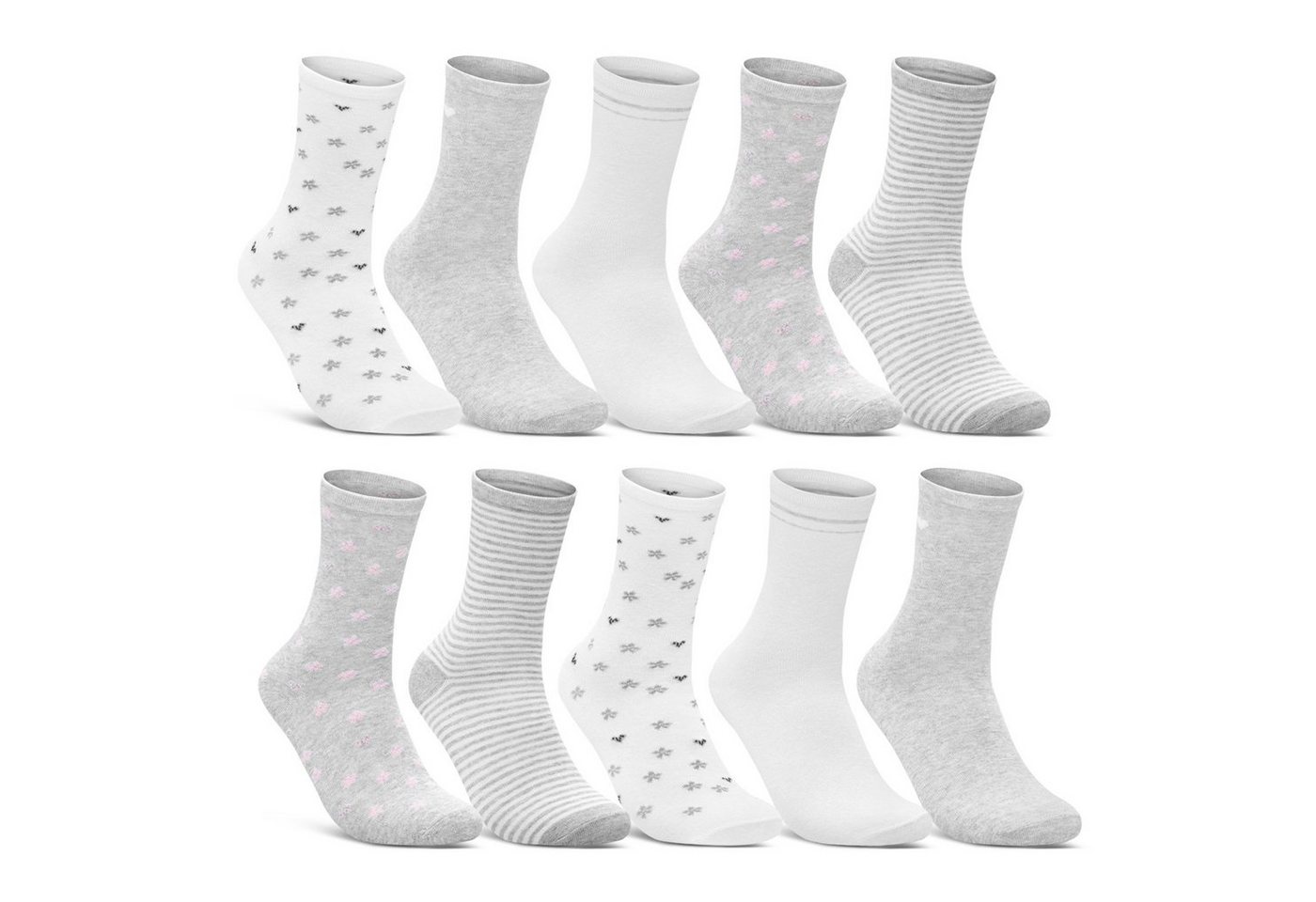 sockenkauf24 Basicsocken 10 Paar Damen Socken Mehrfarbig Streifen Punkte (34911/1, 35-38) Herzen Maritim Baumwolle von sockenkauf24