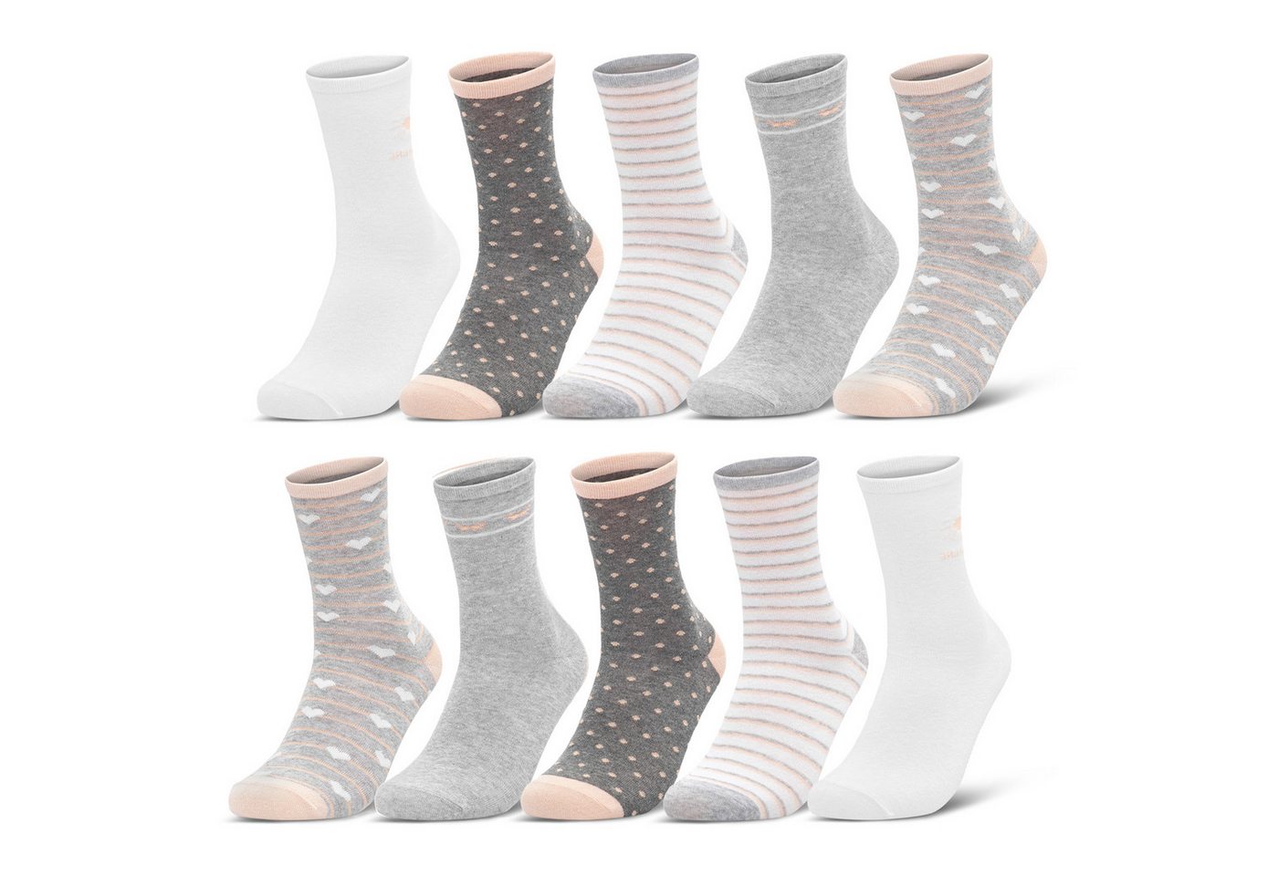 sockenkauf24 Basicsocken 10 Paar Damen Socken Mehrfarbig Streifen Punkte (34911/2, 35-38) Herzen Maritim Baumwolle von sockenkauf24