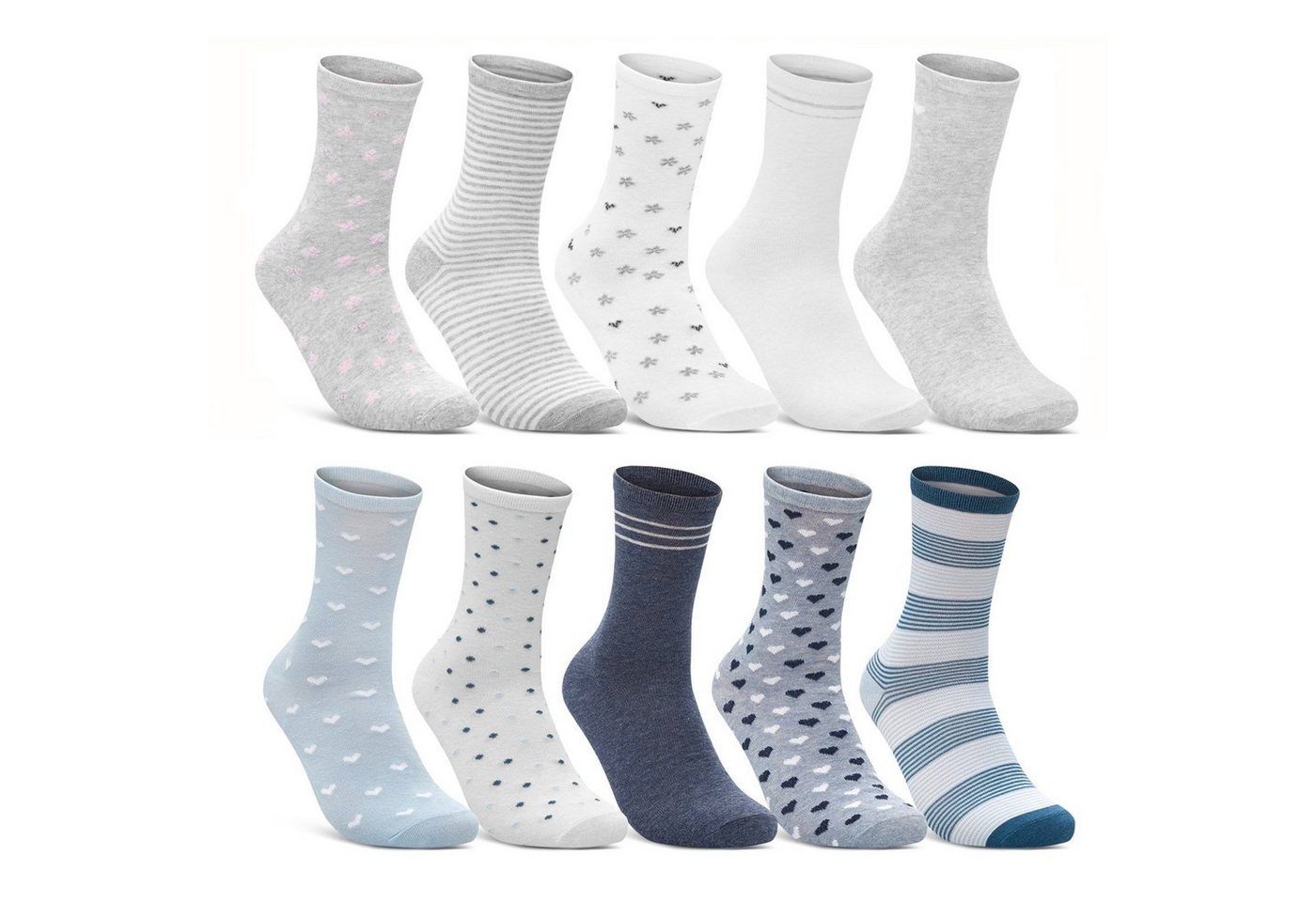 sockenkauf24 Basicsocken 10 Paar Damen Socken Mehrfarbig Streifen Punkte (34924+34911/1, 35-38) Herzen Maritim Baumwolle von sockenkauf24