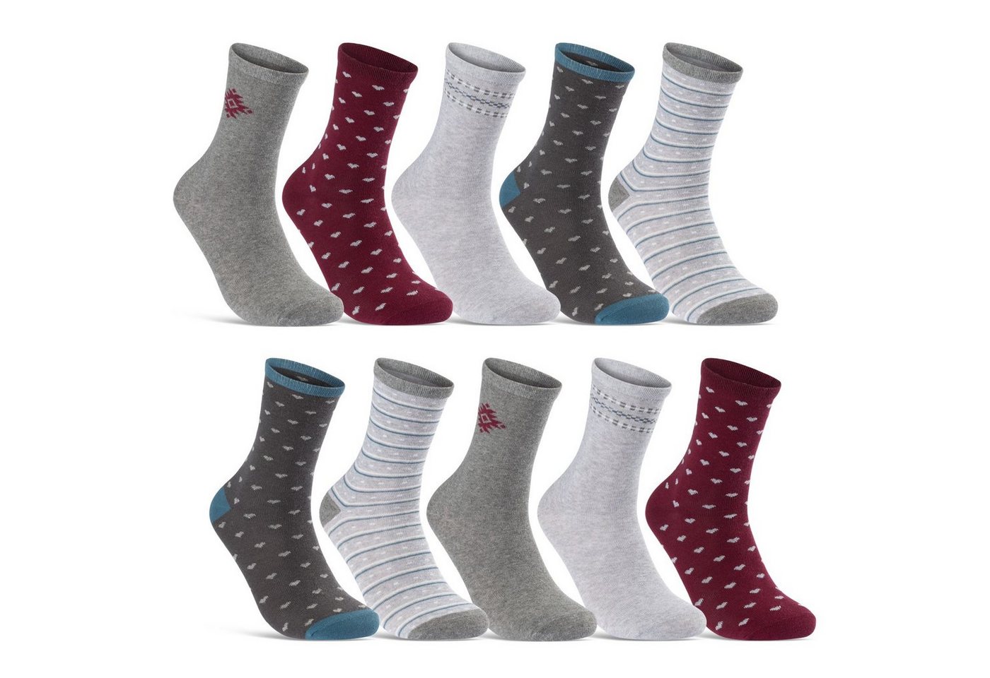 sockenkauf24 Basicsocken 10 Paar Damen Socken Mehrfarbig Streifen Punkte (34974/1, 35-38) Herzen Maritim Baumwolle von sockenkauf24