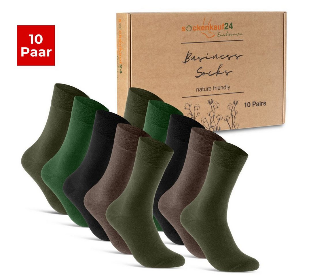 sockenkauf24 Socken 10 Paar Premium Socken Herren & Damen Komfort Business-Socken (Grün/Braun, 10-Paar, 35-38) aus gekämmter Baumwolle mit Pique-Bund (Exclusive Line) - 70101T von sockenkauf24