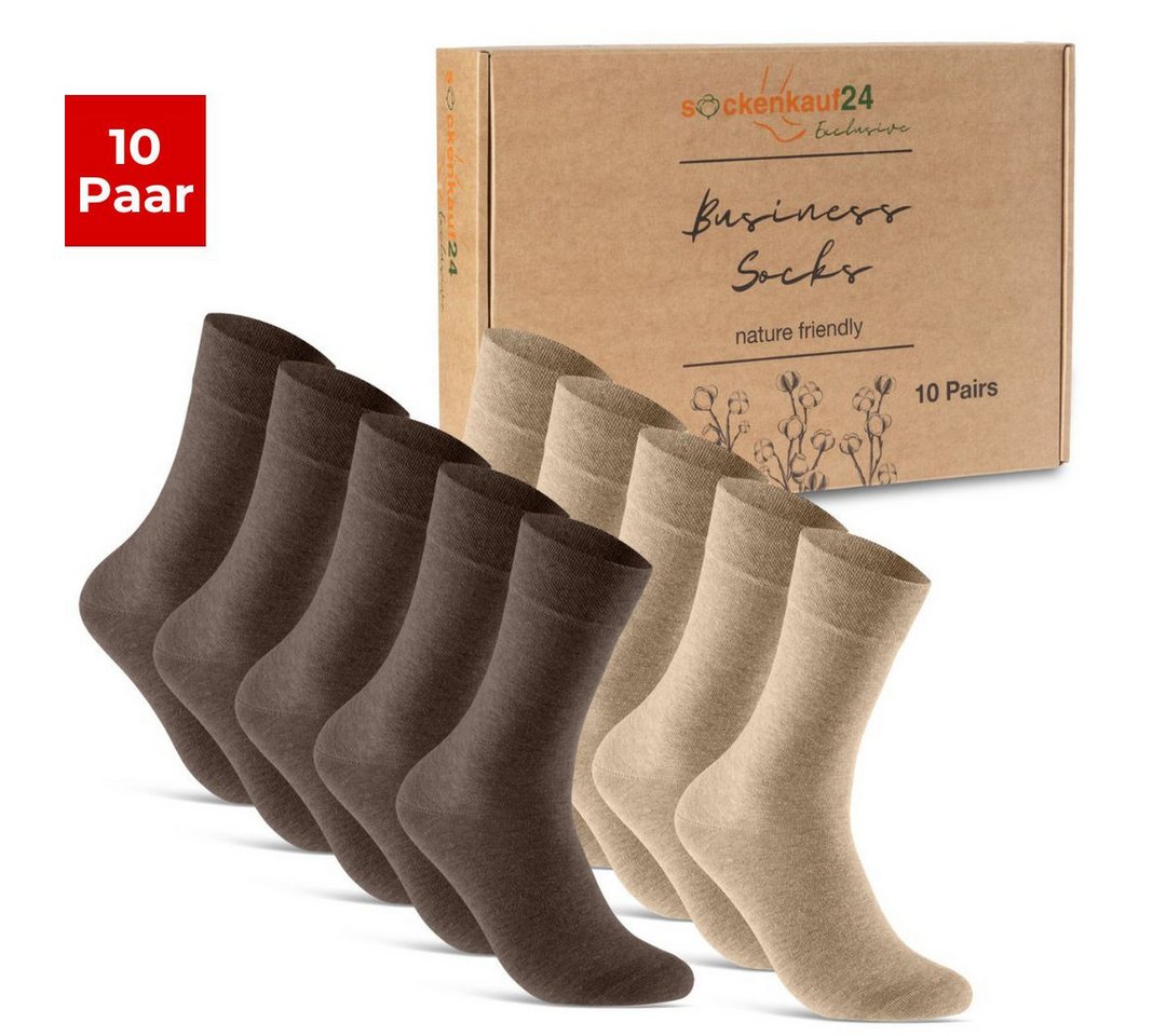 sockenkauf24 Socken 10 Paar Premium Socken Herren & Damen Komfort Business-Socken (Sand/Braun, 10-Paar, 35-38) aus gekämmter Baumwolle mit Pique-Bund (Exclusive Line) - 70101T von sockenkauf24