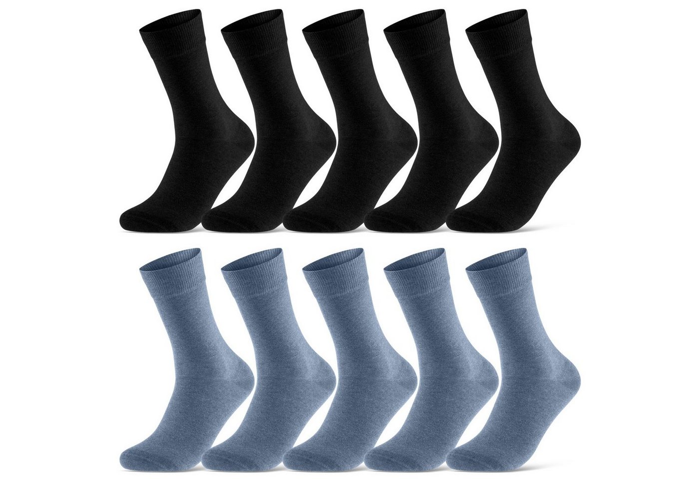 sockenkauf24 Socken 10 Paar Damen & Herren Socken Business Socken Baumwolle (Schwarz/Jeans, 35-38) mit Komfortbund (Basicline) - 70201T von sockenkauf24