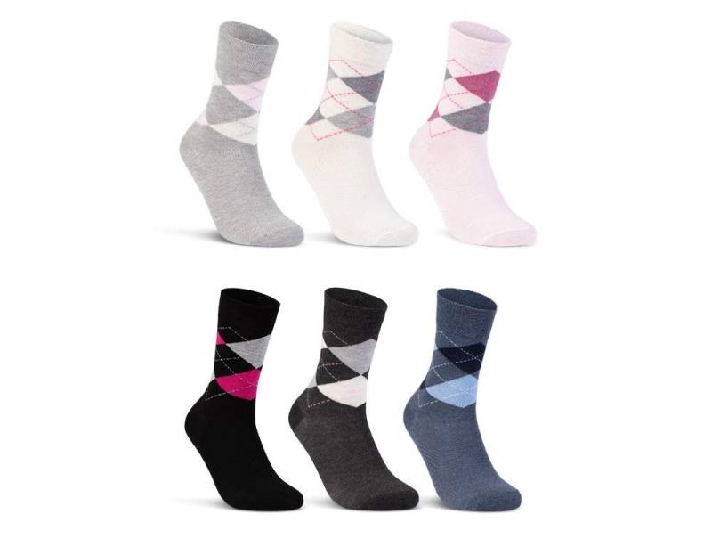 sockenkauf24 Basicsocken 6 oder 12 Paar Damen Socken Kariert Baumwolle (6-Paar, 35-38) Komfortbund Karomuster (E-800) WP von sockenkauf24