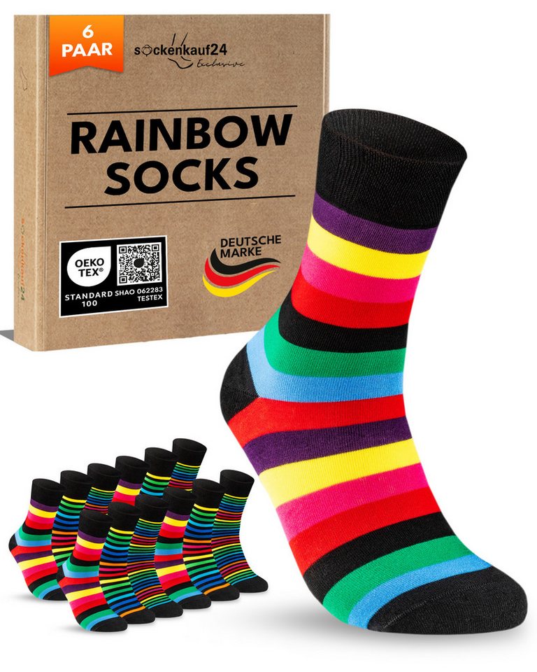 sockenkauf24 Basicsocken Damen Socken Bunt Ringelsocken Gestreift Baumwolle mit Komfortbund (12-Paar) ohne Naht von sockenkauf24