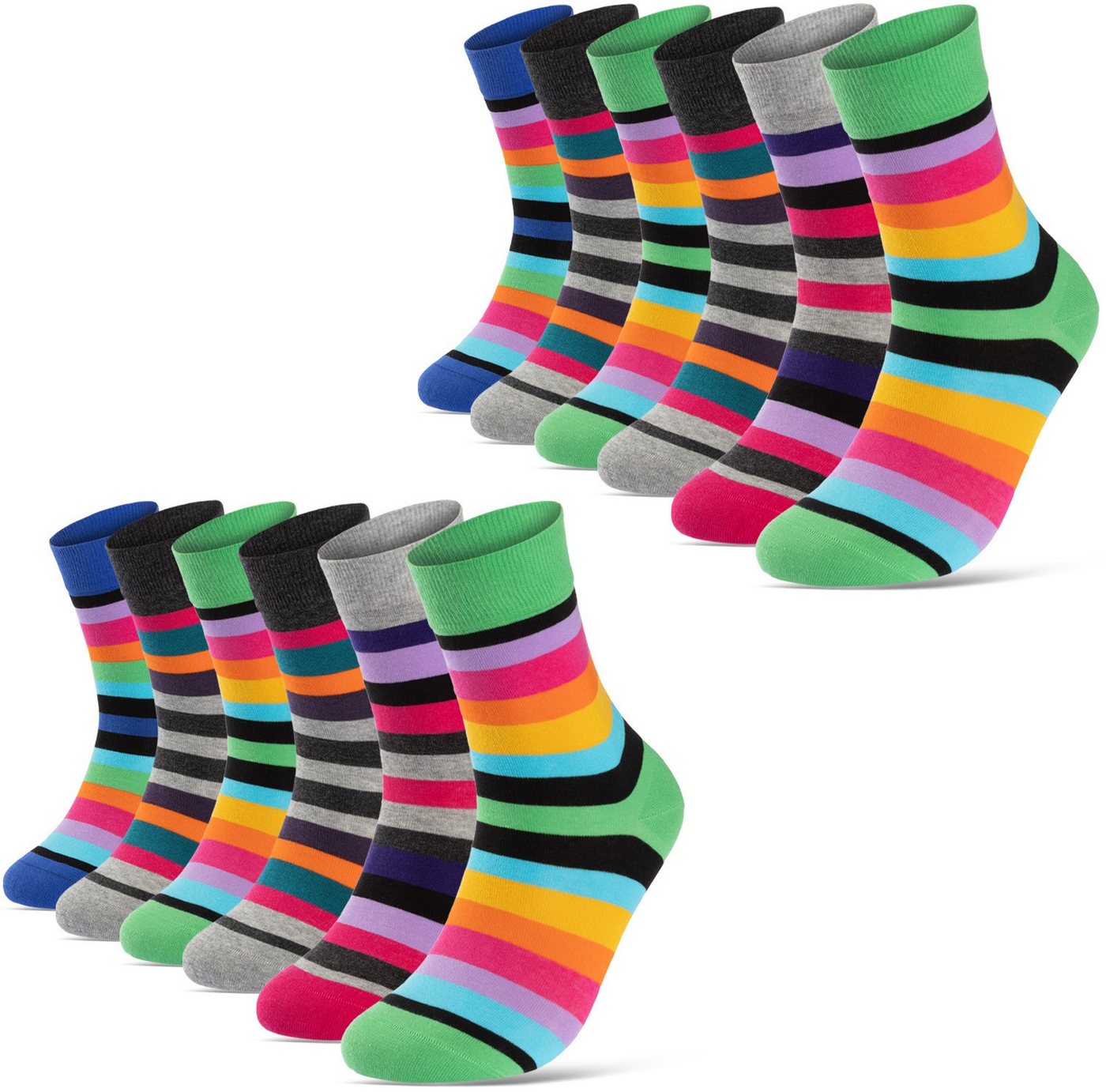 sockenkauf24 Basicsocken Damen Socken Bunt Ringelsocken Gestreift Baumwolle mit Komfortbund (12-Paar, 35-38) ohne Naht von sockenkauf24