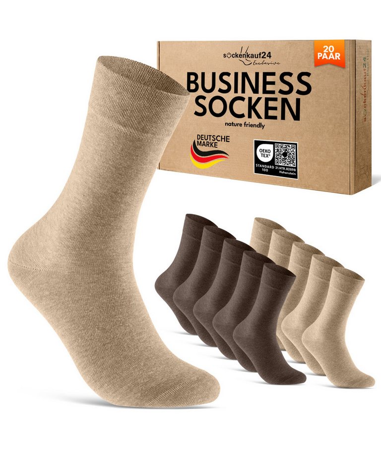 sockenkauf24 Businesssocken 10, 20, 30 Paar Premium Business Socken mit Komfortbund Herren & Damen (20-Paar) aus gekämmter Baumwolle mit Pique-Bund von sockenkauf24