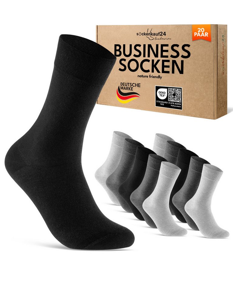 sockenkauf24 Businesssocken 10, 20, 30 Paar Premium Business Socken mit Komfortbund Herren & Damen (20-Paar) aus gekämmter Baumwolle mit Pique-Bund von sockenkauf24
