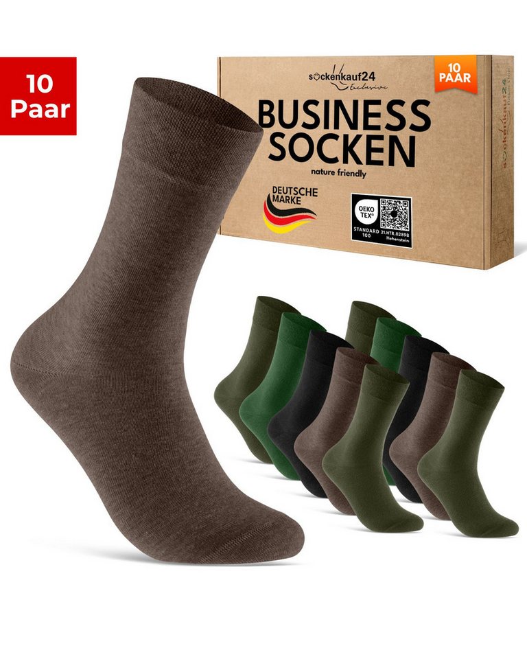 sockenkauf24 Businesssocken Premium Socken mit Komfortbund Herren & Damen Business Socken (Grün/Braun, 10-Paar, 43-46) aus gekämmter Baumwolle mit Pique-Bund, ohne Naht von sockenkauf24
