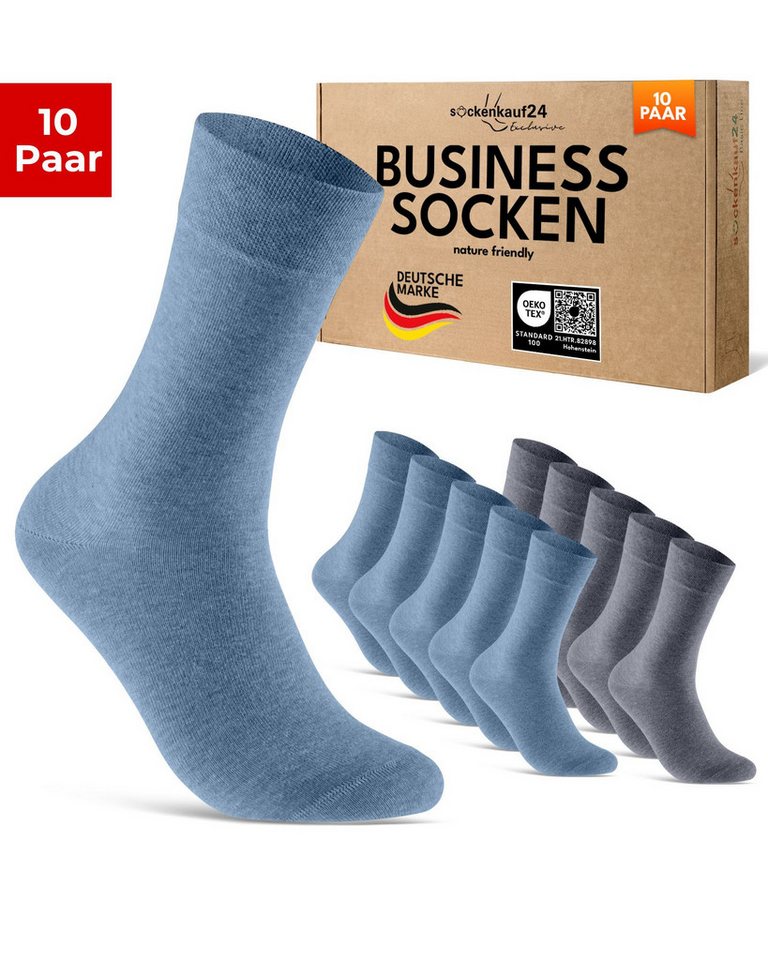 sockenkauf24 Businesssocken Premium Socken mit Komfortbund Herren & Damen Business Socken (Jeans, 10-Paar, 43-46) aus gekämmter Baumwolle mit Pique-Bund, ohne Naht von sockenkauf24