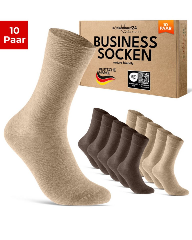 sockenkauf24 Businesssocken Premium Socken mit Komfortbund Herren & Damen Business Socken (Sand/Braun, 10-Paar, 43-46) aus gekämmter Baumwolle mit Pique-Bund, ohne Naht von sockenkauf24