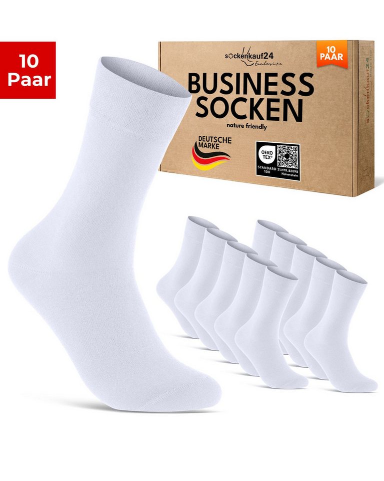 sockenkauf24 Businesssocken Premium Socken mit Komfortbund Herren & Damen Business Socken (Weiß, 10-Paar, 43-46) aus gekämmter Baumwolle mit Pique-Bund, ohne Naht von sockenkauf24