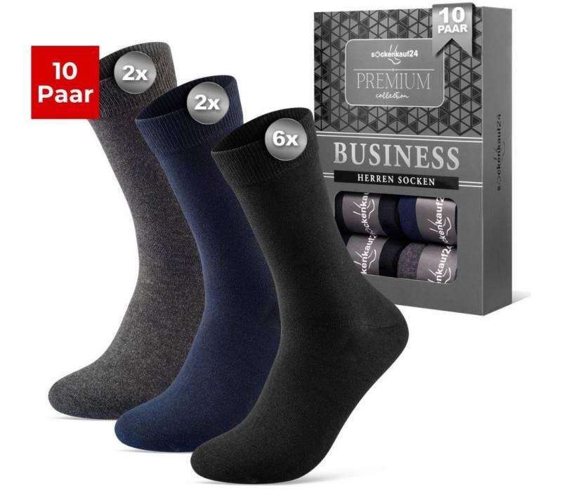 sockenkauf24 Businesssocken 10 Paar Herren Socken Premium Business Socken mit Komfortbund (10-Paar) atmungsaktive Baumwolle, ohne Naht, verpackt in einer edlen Box von sockenkauf24